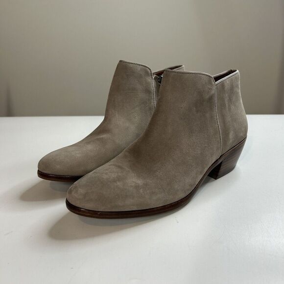 Sam Edelman Petty Suede Heeled Ankle Bootie Womens 9 M Putty Gray Beige - Picture 1 of 8